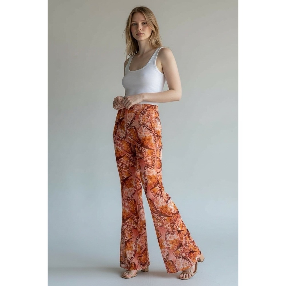 Windsor XS/S Orange Butterfly Shear Boho Whimsy Hippie Gypsy High Waist Flare